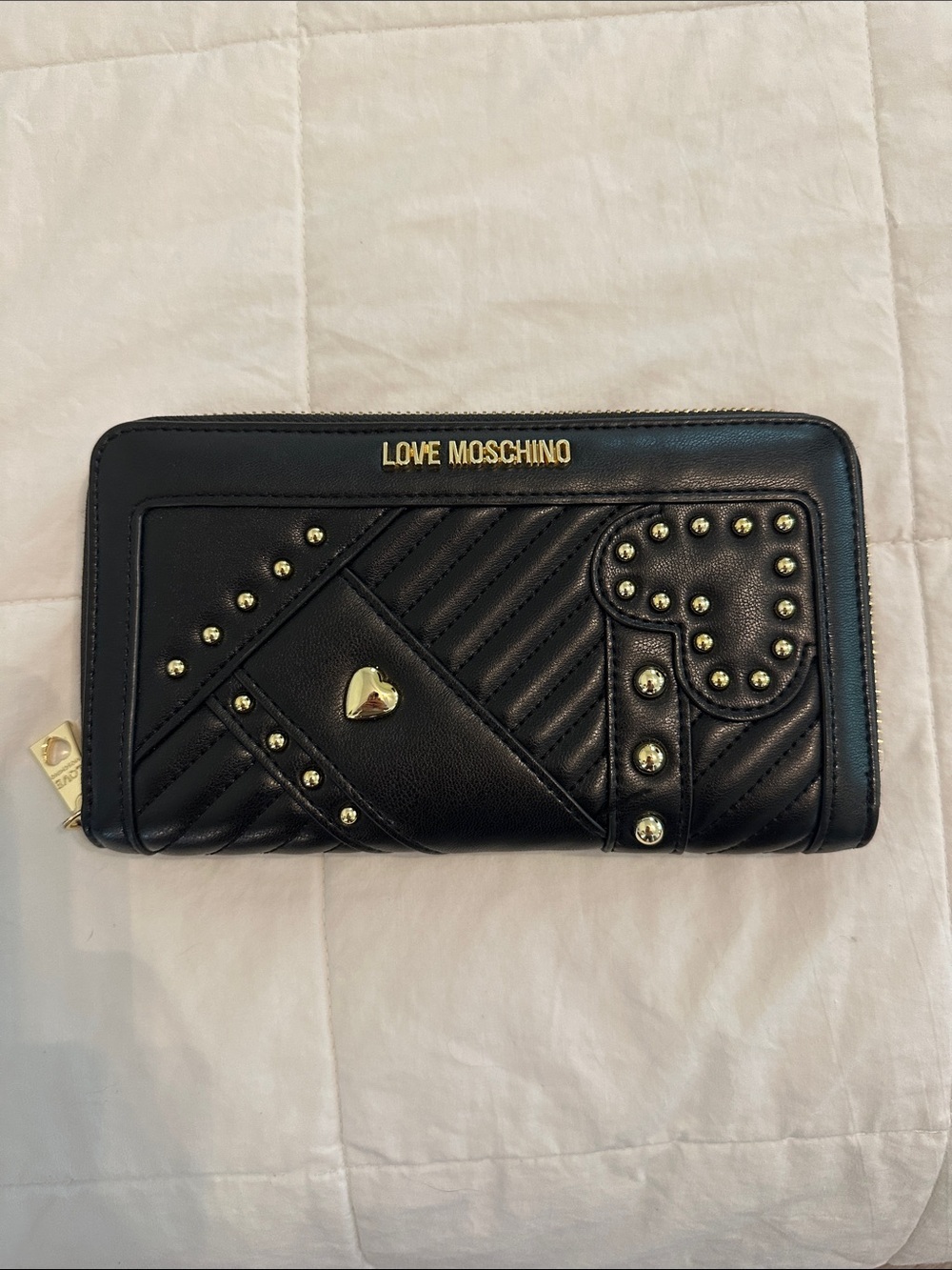 Love Moschino Black Quilted Studded Zip-Around Wallet
